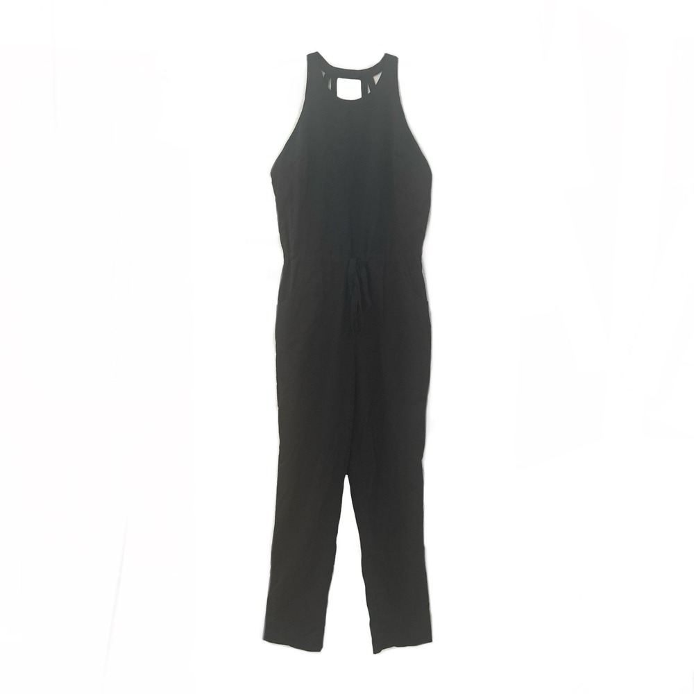 Doe & Rae Black Sleeveless Jumpsuit Drawstring Waist Tapered Leg Women's‎ Size M